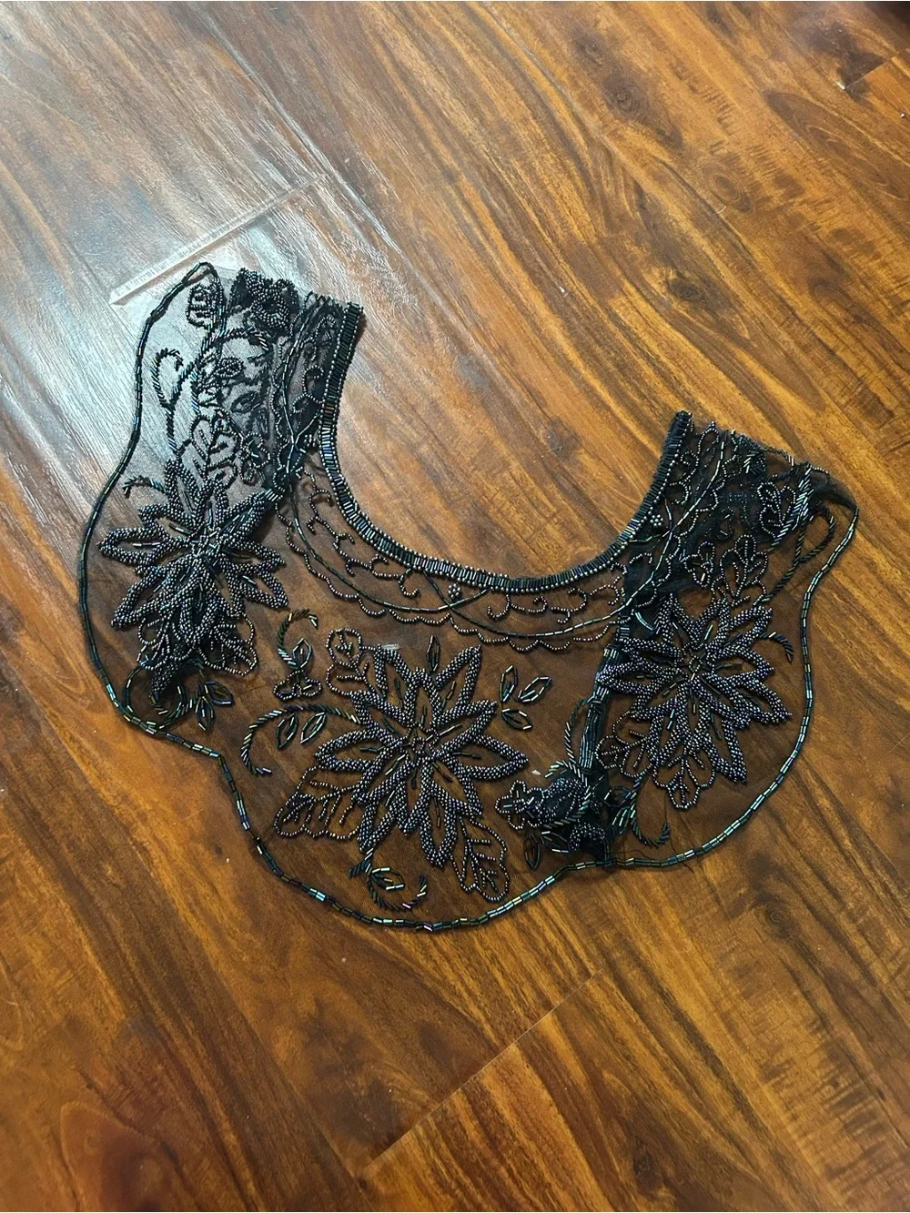 Vintage Iridescent Black Beaded Sheer Floral Scarf / Wrap / Cape Shoulder Cover